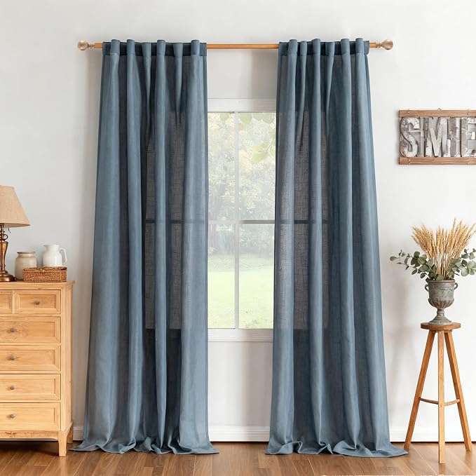 MYSKY HOME 95 Inch Semi Sheer Sliding Door Curtains Farmhouse Light Filtering - Image 8