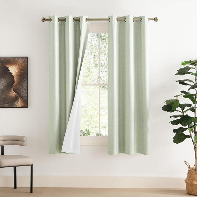 NICETOWN Sage Green 100% Blackout Linen Texture Curtains 72 inches Long 2 Panels by NICETOWN