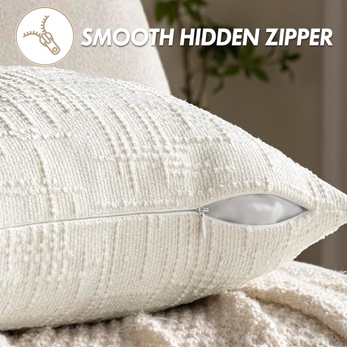 MIULEE Chenille Textured Euro Throw Pillow Covers Cream White 26x26 | Set of 2 - Image 6