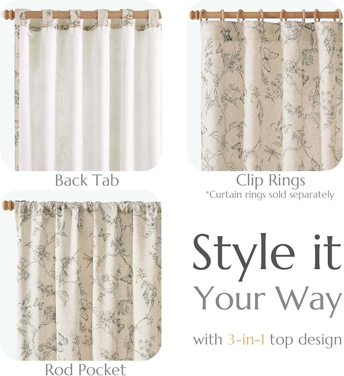jinchan Floral Curtains Lined Linen Blend Curtain - Image 4