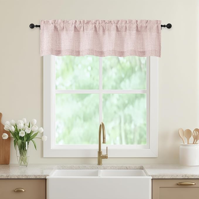 Blush Pink Valances for Windows, Light Filtering Faux Linen Textured Small by WelvetBLK