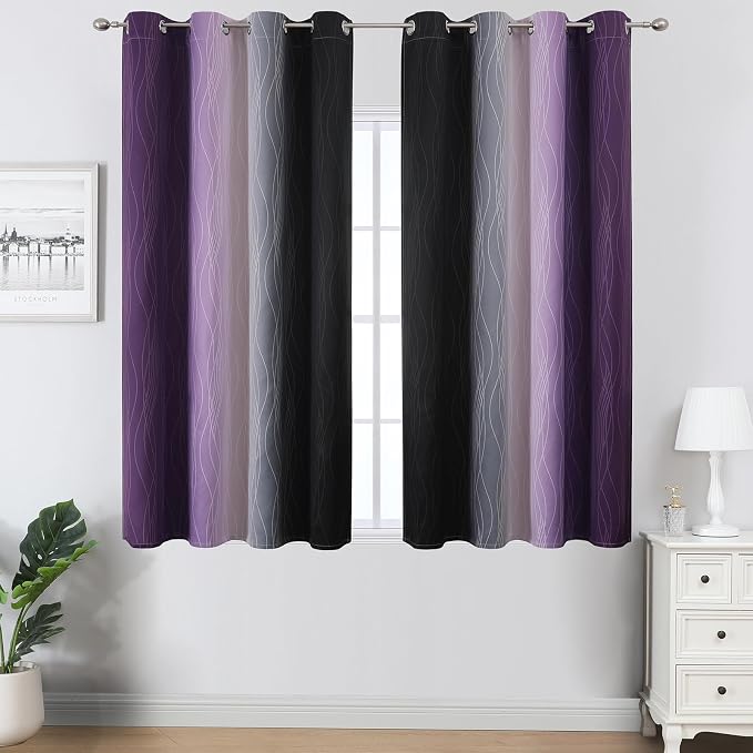 Estelar Textiler Black and Purple Ombre Blackout Curtains 54 Inch Length 2 - Image 2