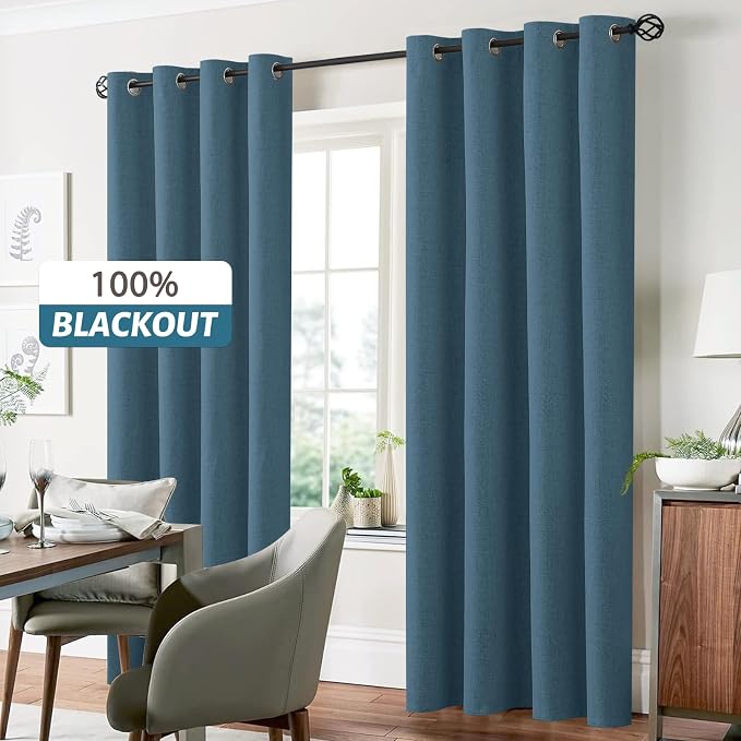 Yakamok Dusty Blue Linen Curtains 100% Blackout 84 Inches Long, Room Darkening - Image 7