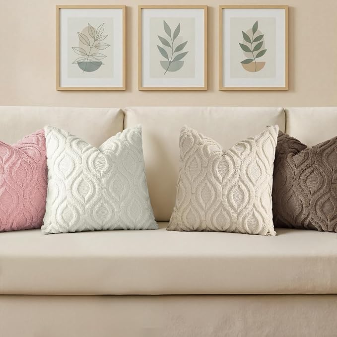 decorUhome Throw Pillow Covers 24x24 Inch Set of 2, Soft Plush Faux Wool Pink - Image 4