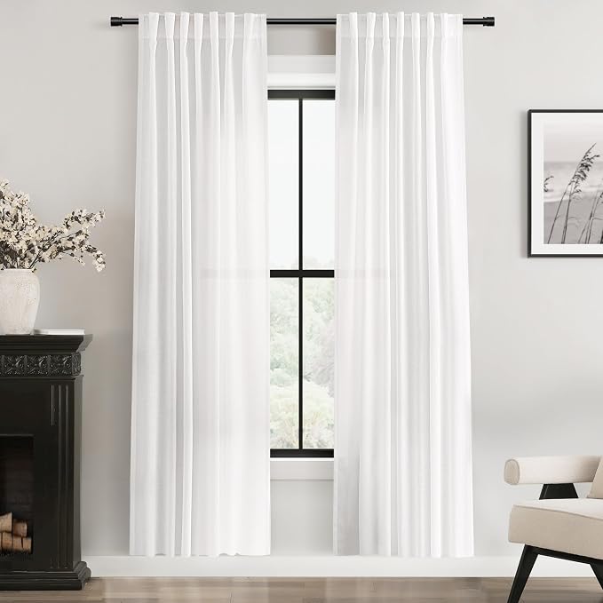 White Linen Curtains 72 inch Long 2 Panel Set by Jolilight