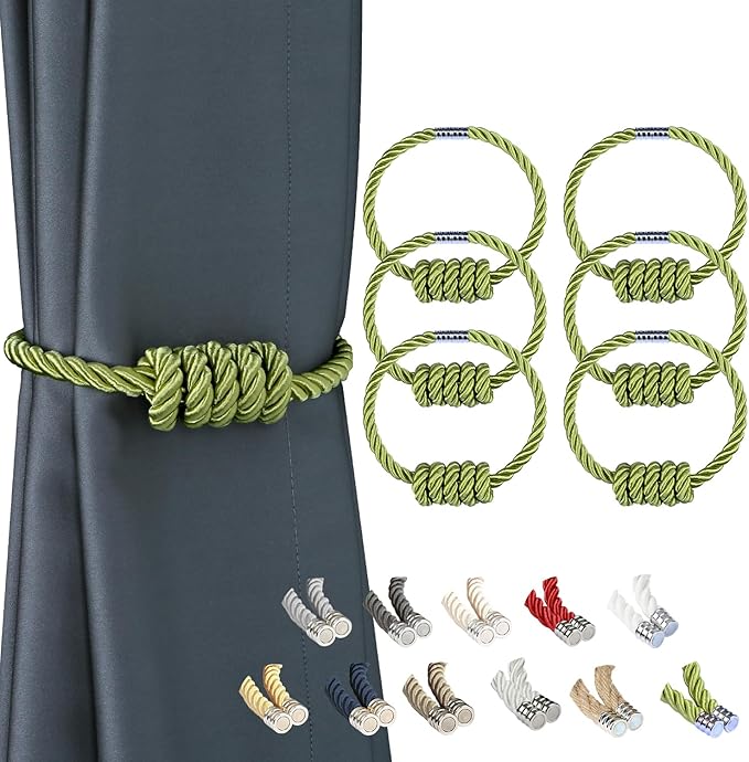 BEL AVENIR Magnetic Curtain Tiebacks, Decorative Drapery Holdbacks Modern Woven by BELAVENIR