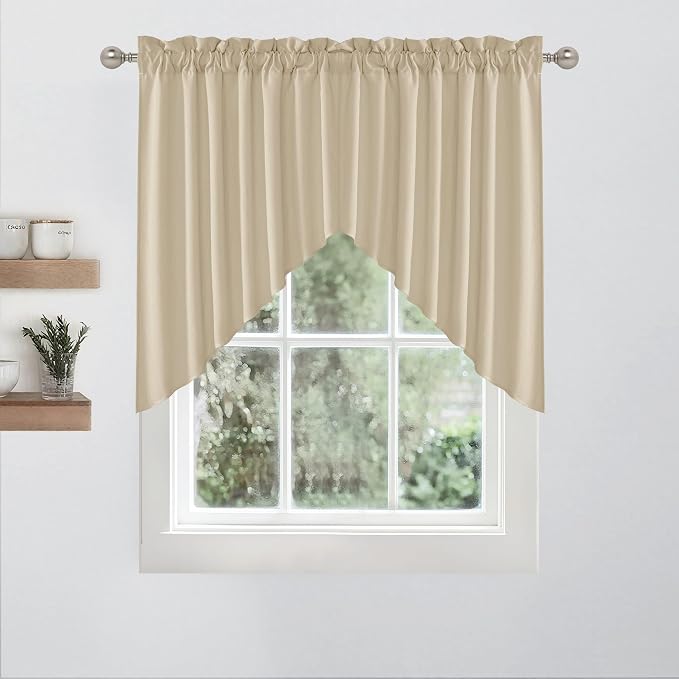 RYB HOME Faux Linen Blended 2 Panels Valance Window Topper Short Drapes Small - Image 6