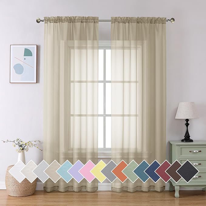 Aiyufeng Taupe Sheer Curtains 84 Inches Long 2 Panels Set, Semi Transparent by Aiyufeng