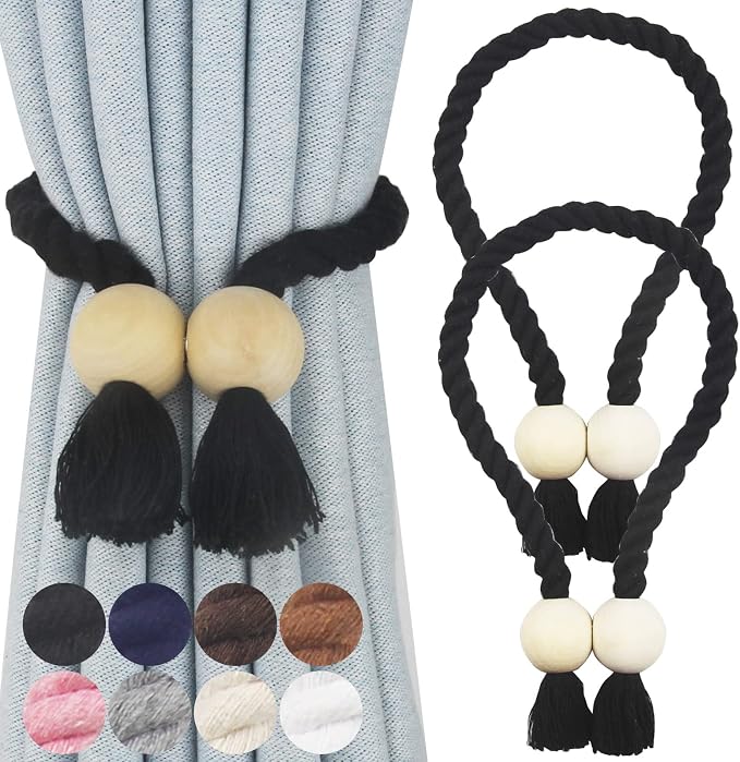2 Pack Magnetic Curtain Tiebacks Cotton Hand Woven Tie Back Decorative Rope by CurtianTiebacks