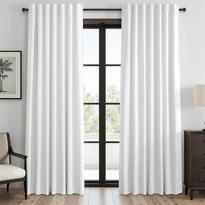 Beige White Linen blackout curtains 84 inch long 2 Panels 100% Black out Linen by Topfinel