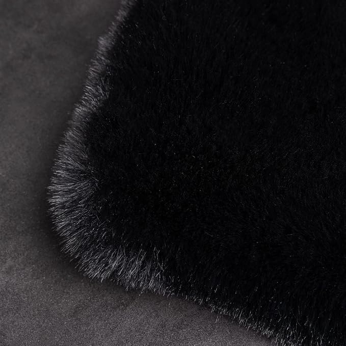 Ghouse Faux Rabbit Fur Round Rug 3ft Black Round Rugs - Image 6