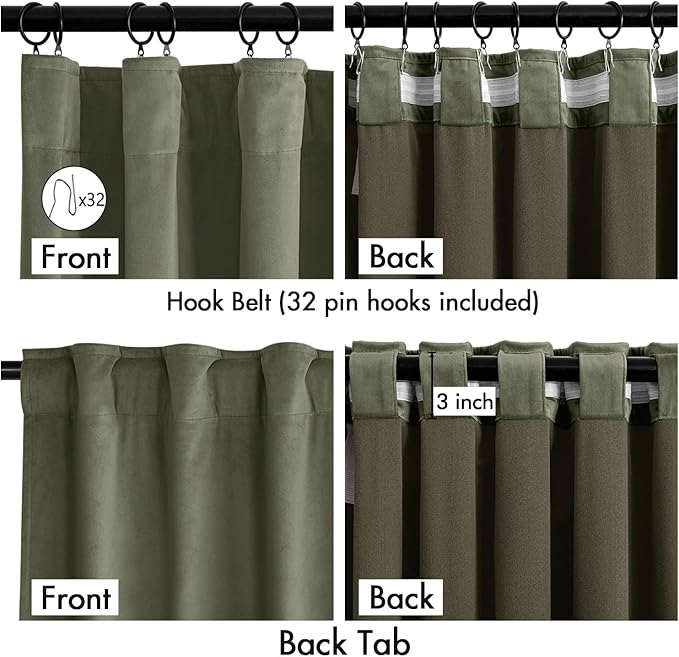 MIULEE Velvet Curtains 50W x 84L 2 Panels Sage Green Blackout Curtains | Luxury - Image 3