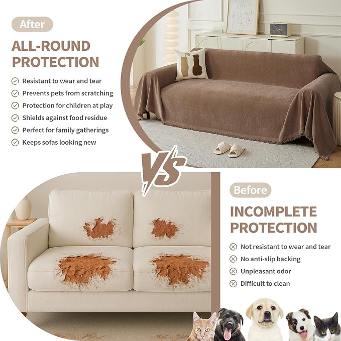 Couch Cover for Dogs, Boho Sofa Covers for 3 Cushion Couch, Chenille Sofa - Image 3