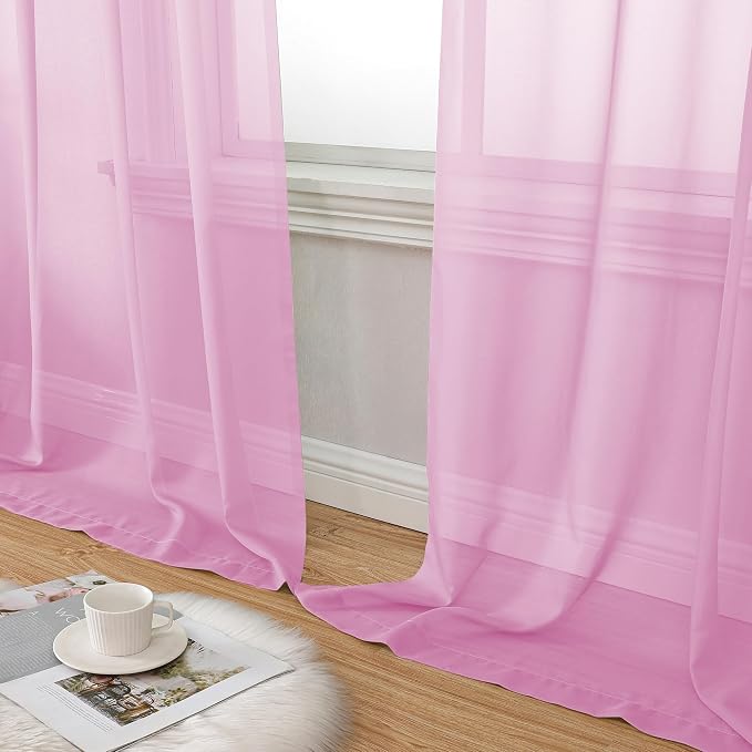 Aiyufeng Light Pink Sheer Curtains 90 Inches Long 2 Panels Set, Semi - Image 8