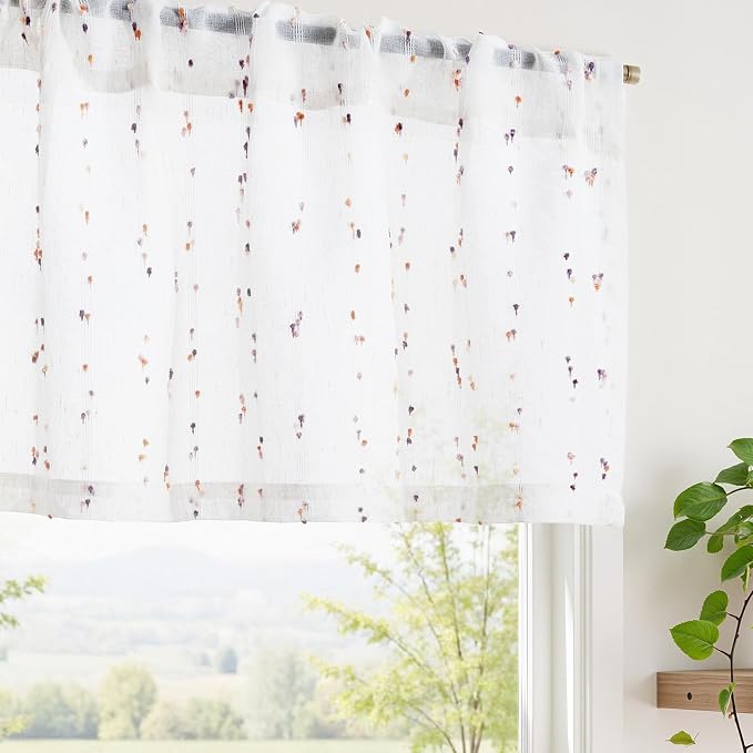 jinchan Valance Curtains for Windows 16 Inch Colorful Mini Pom-Pom Country by JINCHAN