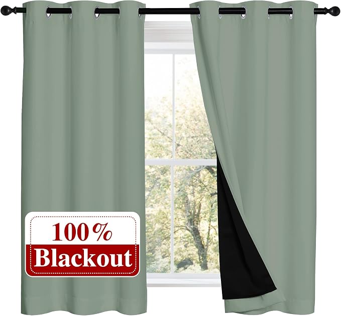 NICETOWN 100% Blackout Curtains 54 inches Long, Double-Deck Completely Blackout by NICETOWN