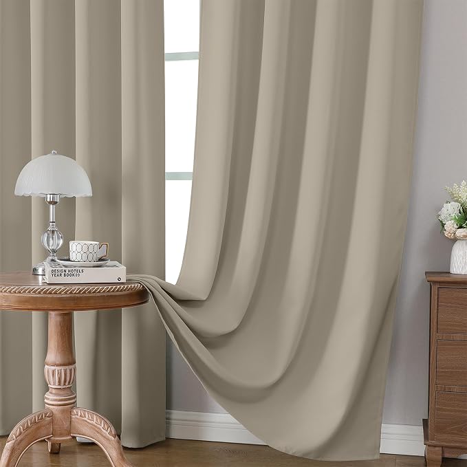 CUCRAF Light Beige Blackout Curtains Customize, Rod Pocket Room Darkening - Image 5