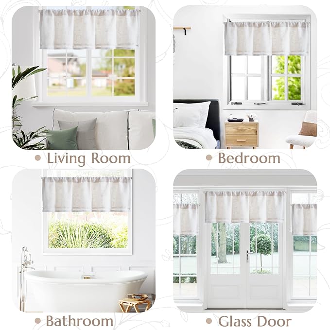 jinchan Linen Valance for Window Embroidered Farmhouse Light Filtering Voile - Image 9