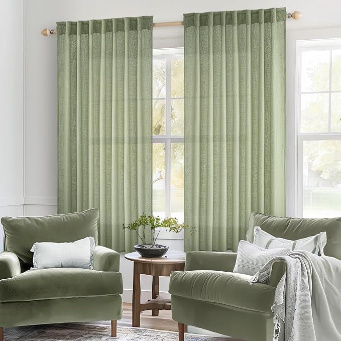 MIULEE Sage Green Short Linen Curtains 45 Inch Length 2 Panels - Image 2