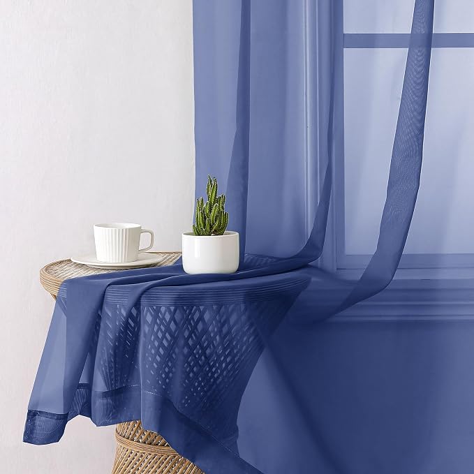 Aiyufeng Royal Blue Sheer Curtains 84 Inches Long 2 Panels Set, Semi - Image 8