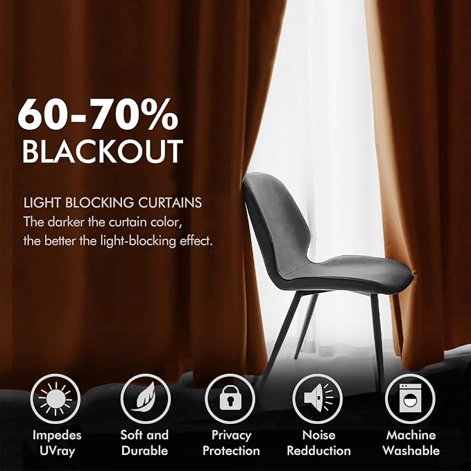 MIULEE 90 Inches Velvet Curtains Orange Elegant Grommet Curtains Fall Thermal - Image 4