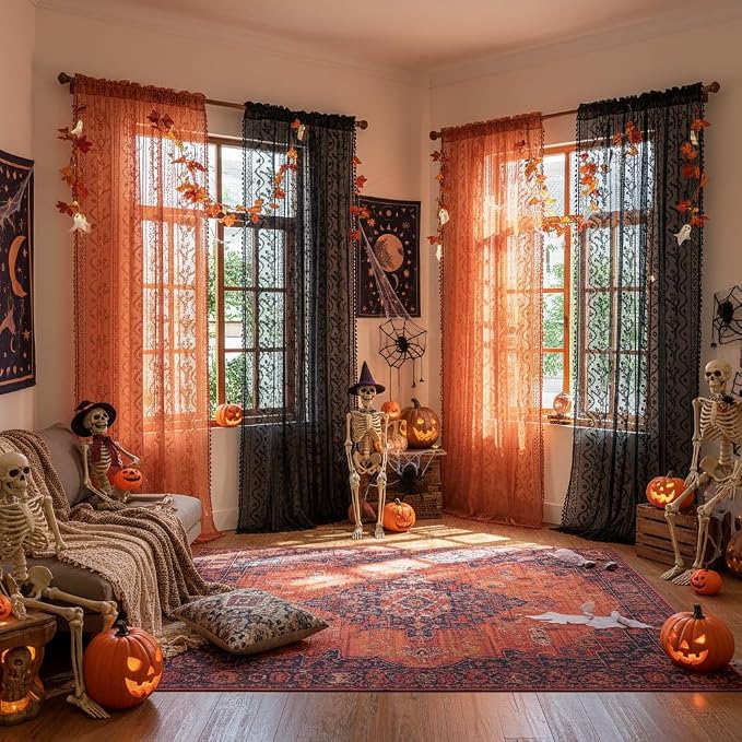 WAZZIO Boho Lace Curtains 80 Inch 2 Panels-Vintage Sheer Panel Drape Floral - Image 7