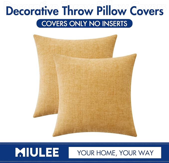 MIULEE Pack of 2 Couch Throw Pillow Covers 16x16 Inch Soft Gold Chenille Pillow - Image 6