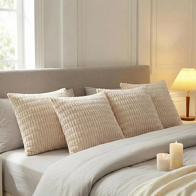 Fancy Homi 4 Packs Tan Decorative Throw Pillow Covers 16x16 Inch - Image 3