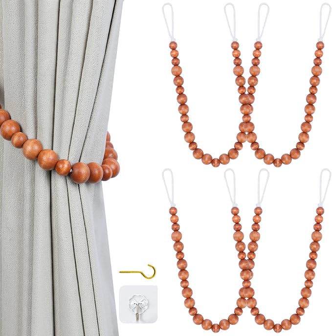 Wood Bead Curtain Tiebacks, KLOGTSIND Set of 4 Curtain Holdbacks by KLOGTSINDDirect