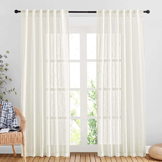 NICETOWN Semi Sheer Curtains Linen Blend Texture, Rod Pocket Back Tab by NICETOWN