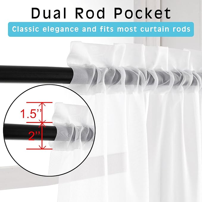 OVZME White Sheer Window Valance Curtains, Light Filtering Kitchen Valances - Image 2