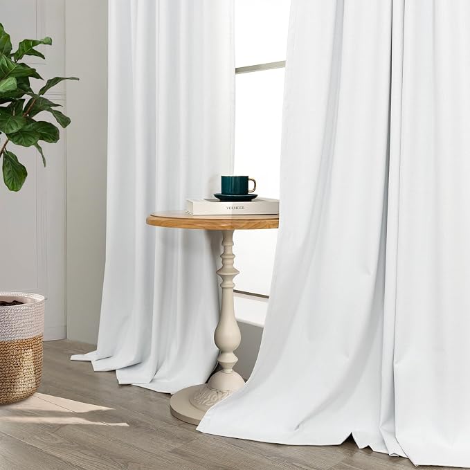 Sliding Glass Door Curtains 98 Inches Long 100% Blackout White Curtains - Image 9