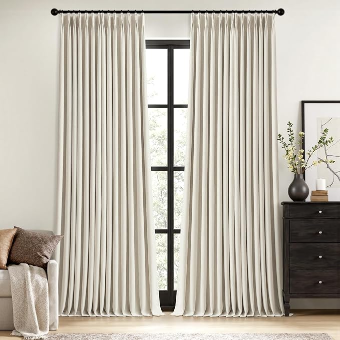 MIULEE Linen Pinch Pleated 100% Blackout Linen Curtains 40x96 Inches | Room by MIULEE
