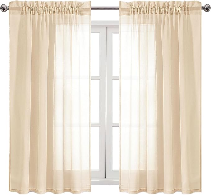 DWCN Beige Sheer Curtains Semi Transparent Voile Rod Pocket Curtains - Image 9