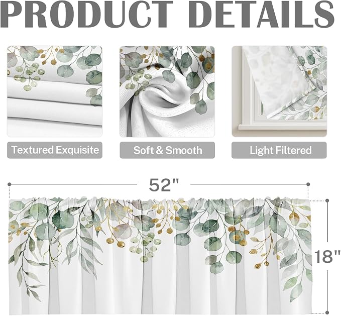 Emvency 4 Pack Valances Window Treatments, 52x18 Inch Rod Pocket - Image 3