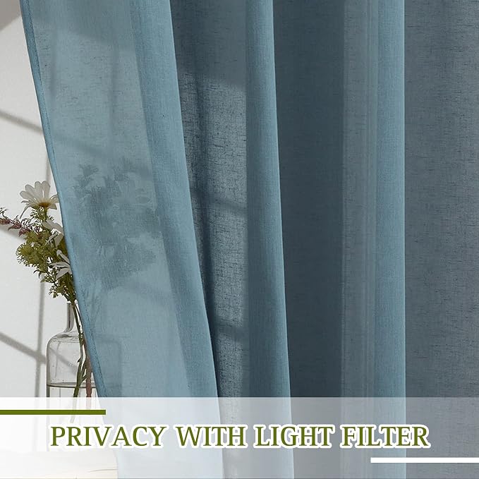 NICETOWN Smoke Blue Linen Sheer Curtains 45 inch Long - Image 4