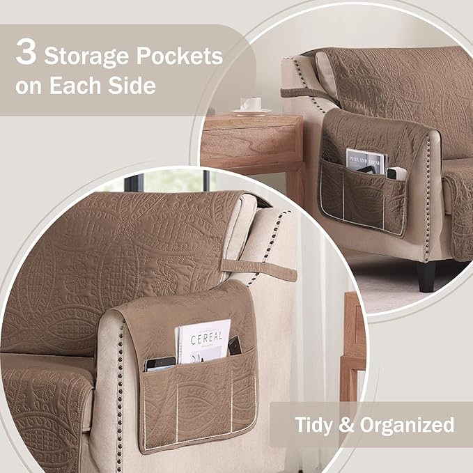 Toffee Loveseat Covers 2 Cushion Couch, Water-Repellent Sofa Cover - Image 4