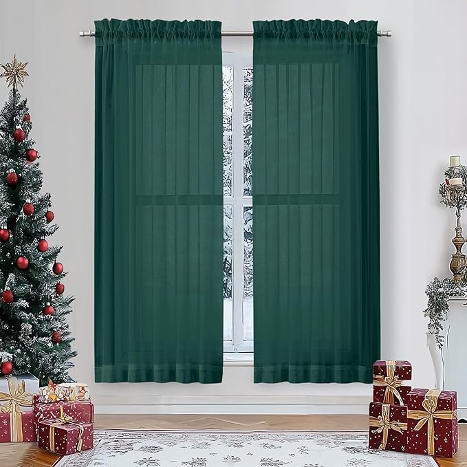 OWENIE Sheer Curtains 63 inch Length 2 Panels Set, Light Weight Soft Solid by OWENIE