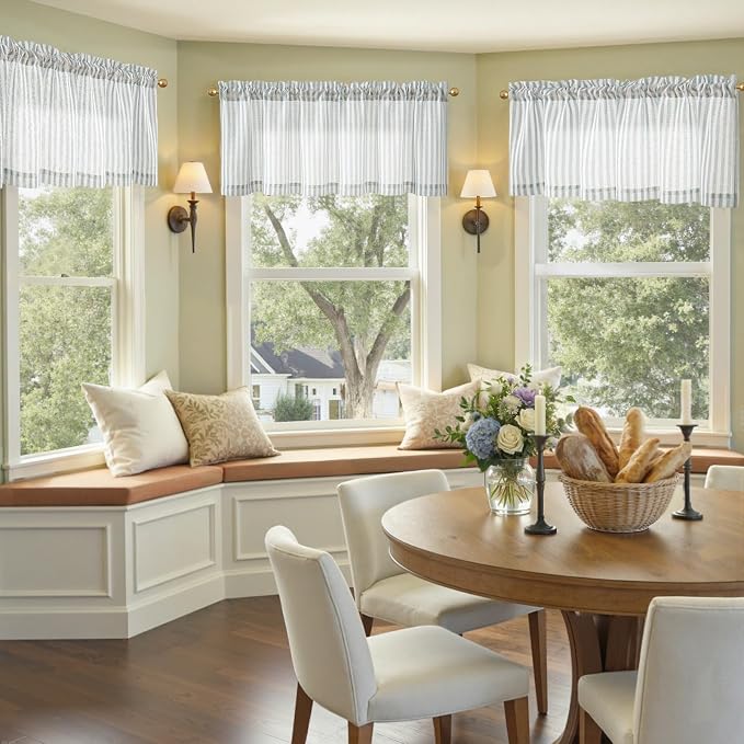 jinchan Linen Stripe Valance for Window 16 Inch Modern Rustic Farmhouse Valance - Image 5