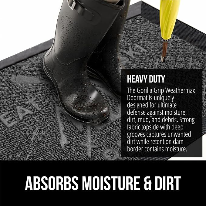 GORILLA GRIP 100% Waterproof All-Season WeatherMAX Doormat 35x23, US Designed - Image 4