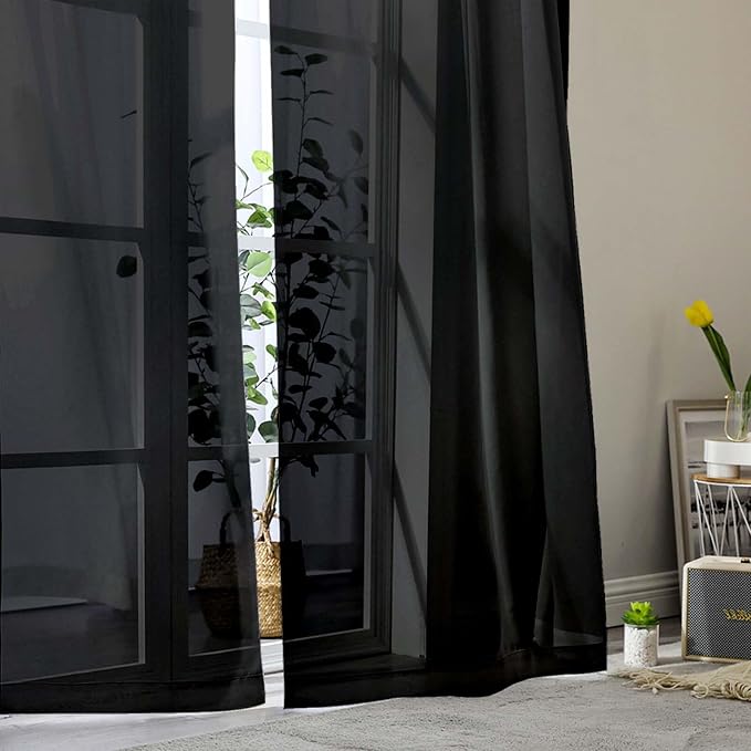 Extra Long Sheer Black Curtains - Image 8