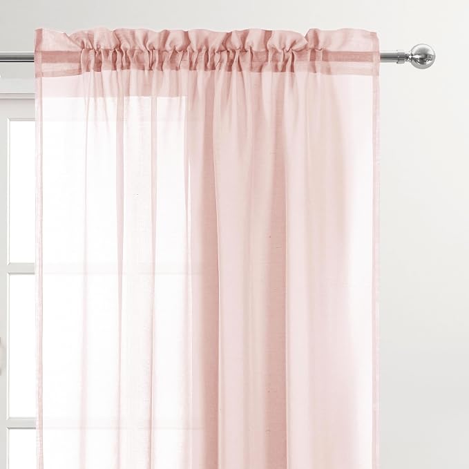 DWCN Blush Pink Sheer Curtains Semi Transparent Voile Rod Pocket Curtains - Image 2