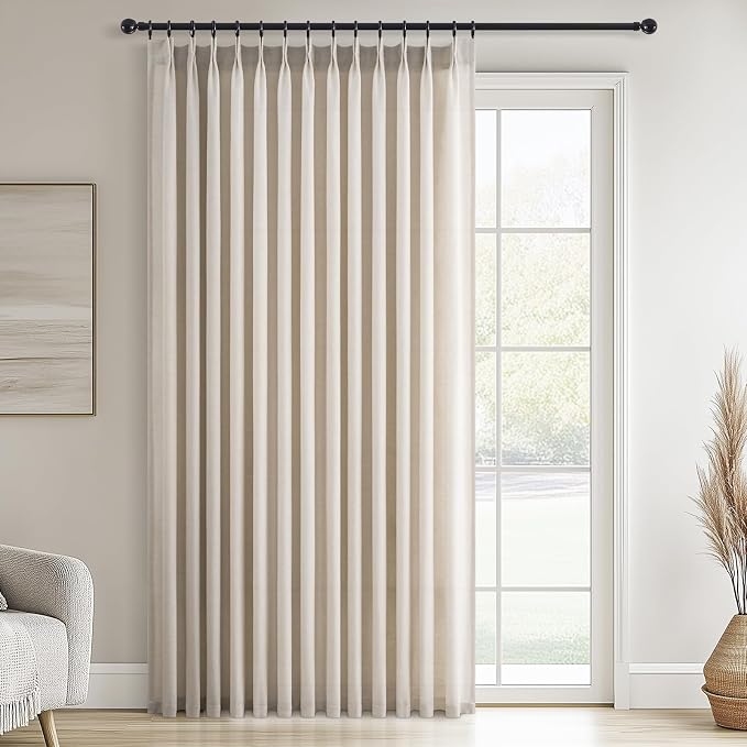 Topfinel Oatmeal Pinch Pleated Linen Curtains 84 Inch Length 1 Panels by Topfinel