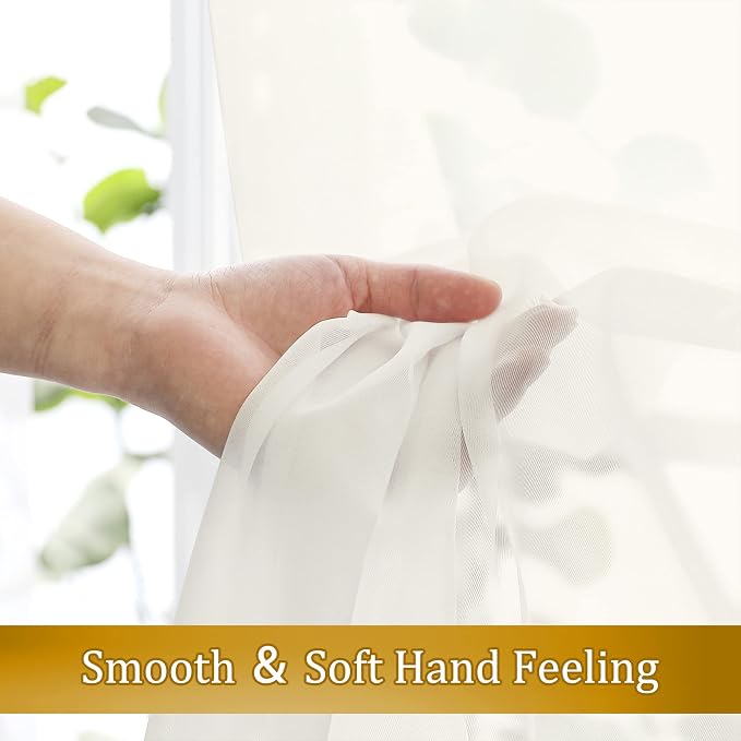 Aiyufeng Sheer Ivory Curtains 120 inches 2 Panels Set Extra Long Sheers - Image 2