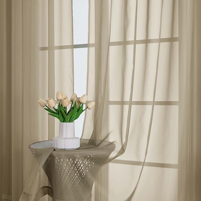 Chyhomenyc Extra Long Taupe Sheer Curtains 108 Inches Long 2 Panels, Light - Image 2