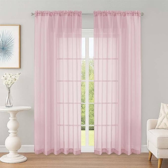 OWENIE Sheer Curtains 84 Inches Long 2 Panels Set, Sheer Blush Curtains by OWENIE