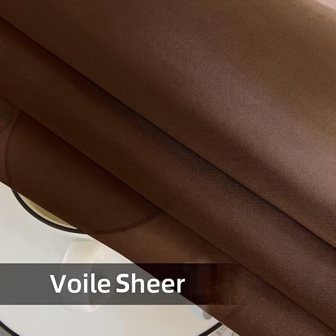 youleyar Solid Sheer Rod Pocket Curtain Voile Draperies 2 Panels White Beige - Image 6