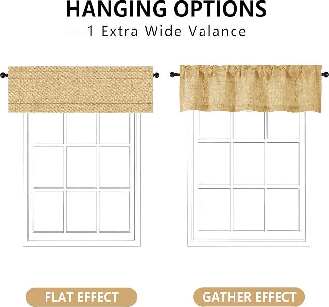 OVZME Valance for Windows, Light Filtering Faux Linen Textured Small Kitchen - Image 3