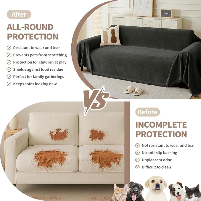 Couch Cover for Dogs, Boho Sofa Covers for 2 Cushion Couch, Chenille Sofa - Image 2