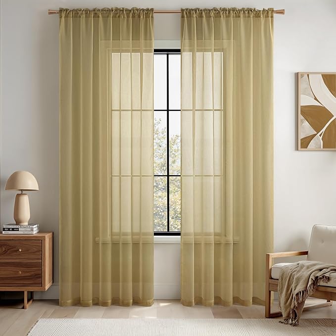 MIULEE 2 Panels Solid Color Sheer Window Curtains Elegant Window Voile by MIULEE